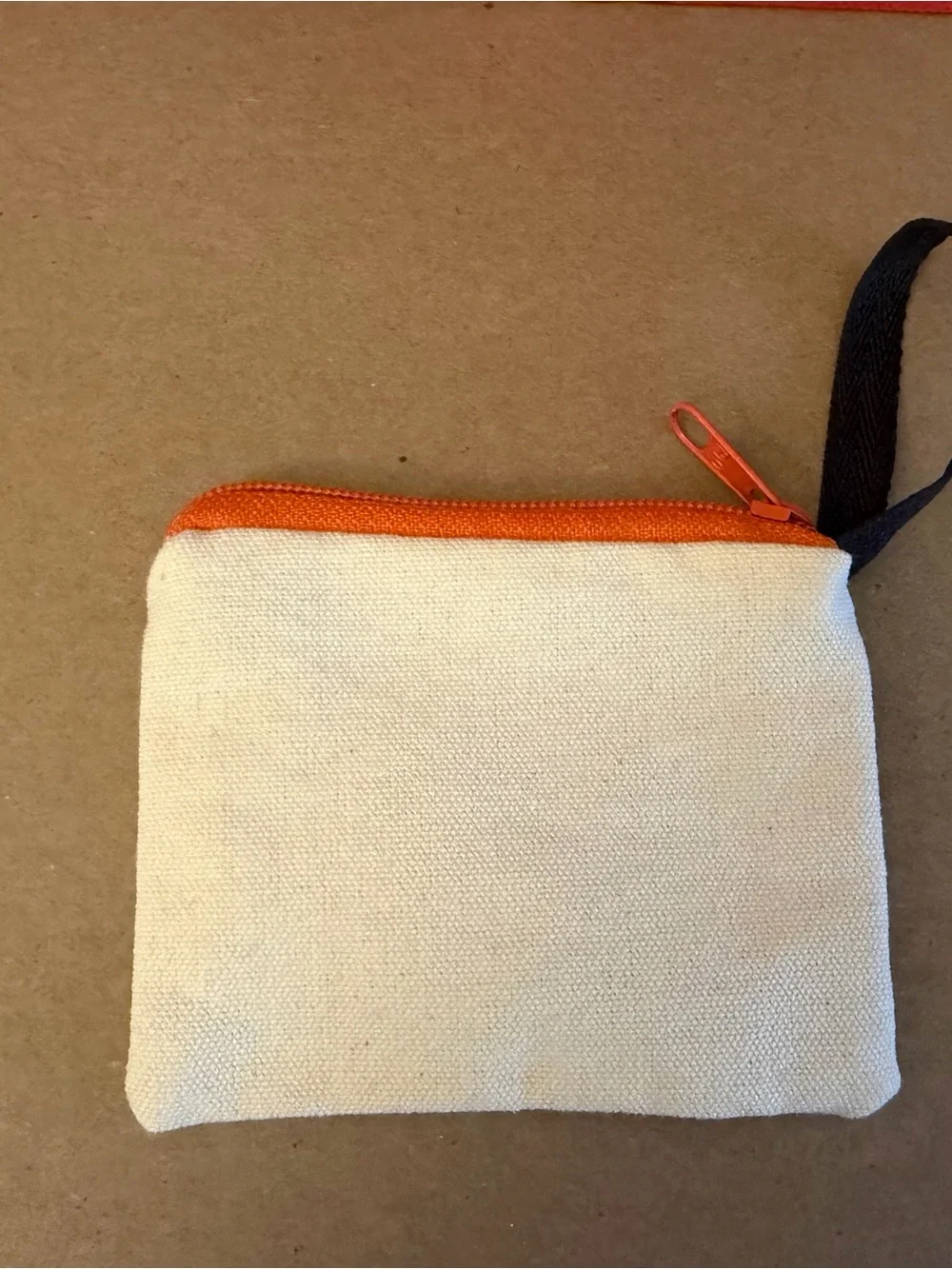 Embroidered Flower Canvas Coin Purse - Orange Trim